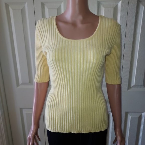 George Tops - George Beautiful Yellow Elbow Sleeve Rib Knit Top Size S